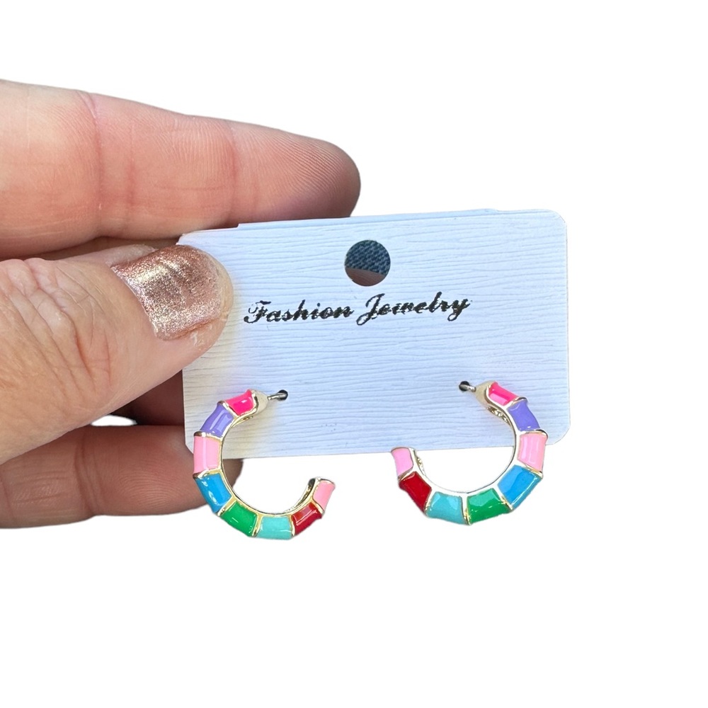 Colorful C Shaped Hoop Earrings